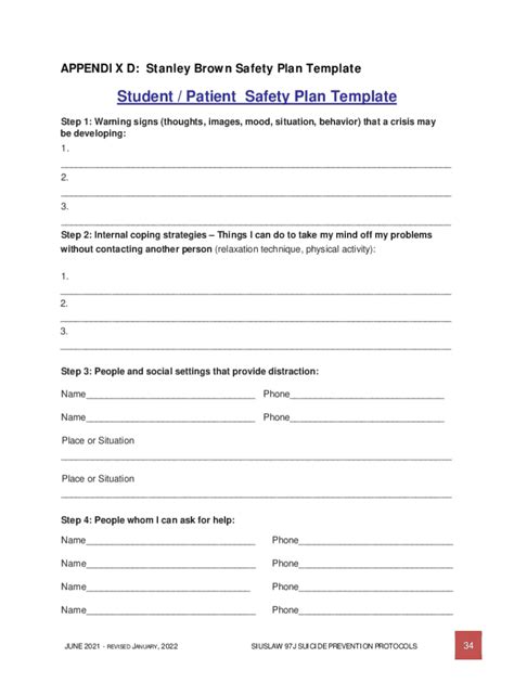 Stanley Brown Safety Plan Template - Blank Fillable Template | Fill Out ...
