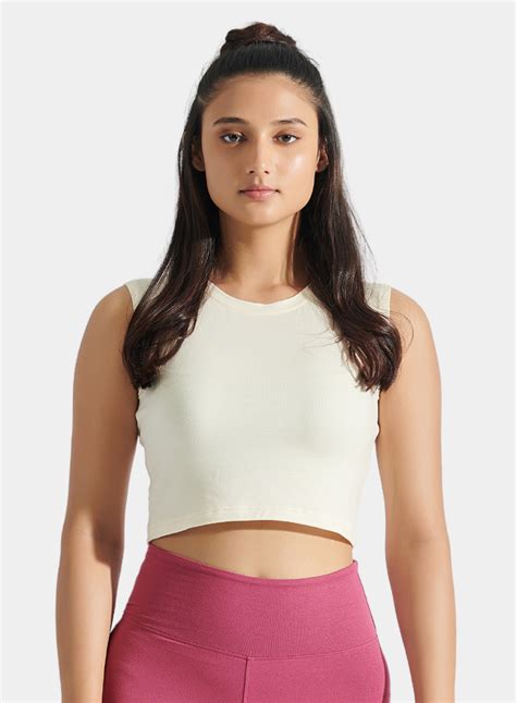 Aero Sleeveless Crop Tee Vanilla White – yamayoga
