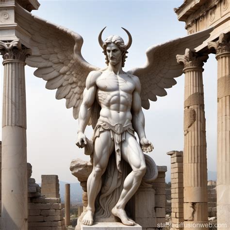 Muscular Lucifer Statue Among Hellenistic Ruins | Stable Diffusion Online