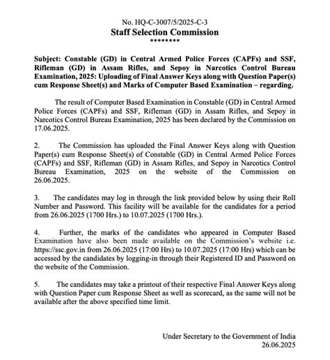 SSC GD Final Scorecard and Marks 2025, Constable Final Scores