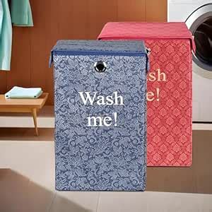 Kuber Industries Pack of 2 Foldable Laundry Basket for Clothes with Lid ...