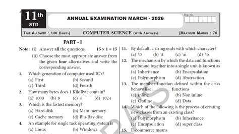 11th Computer Science Annual Exam Questions With Full Answer Key EM ...