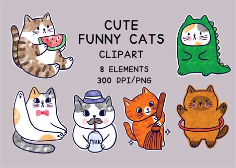 Cartoon Cute Funny Cats Clipart. Graphic by Meawsally · Creative Fabrica