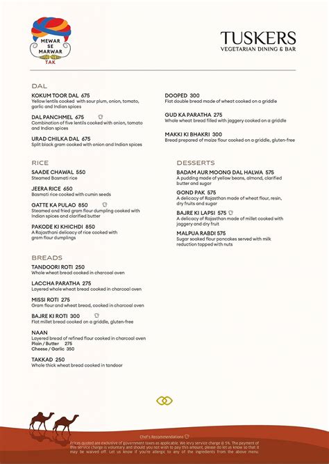 Menu at TUSKERS - VEGETARIAN DINING BAR, Mumbai