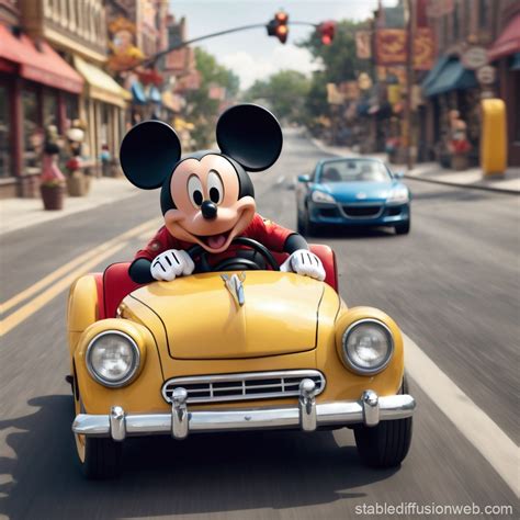 Mickey Mouse in a Car | Stable Diffusion Online