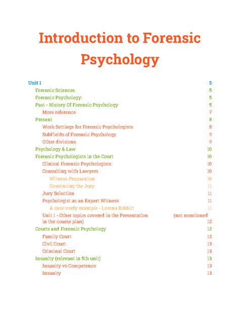 Introduction to Forensic Psychology Notes - Introduction to Forensic Unit Psychology Forensic ...