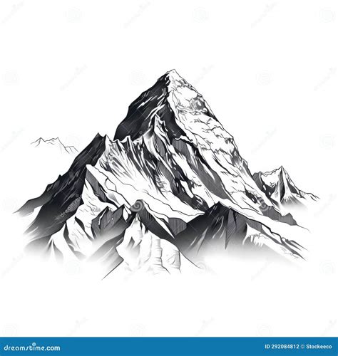 Minimalist Ink Illustration of Mount Everest in Black and White Stock ...