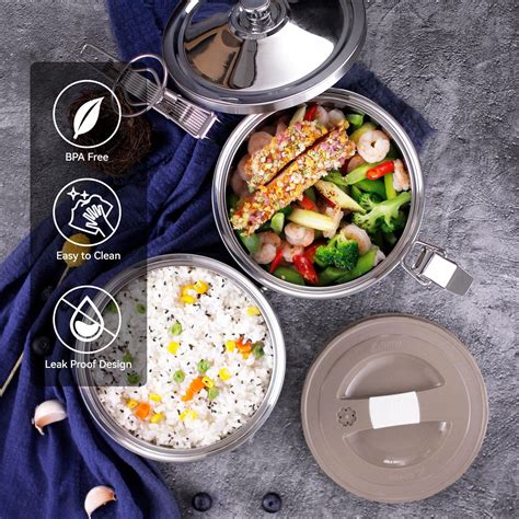 120 oz Stainless Steel Stackable Lunch Box for Adult, Huge Capacity ...