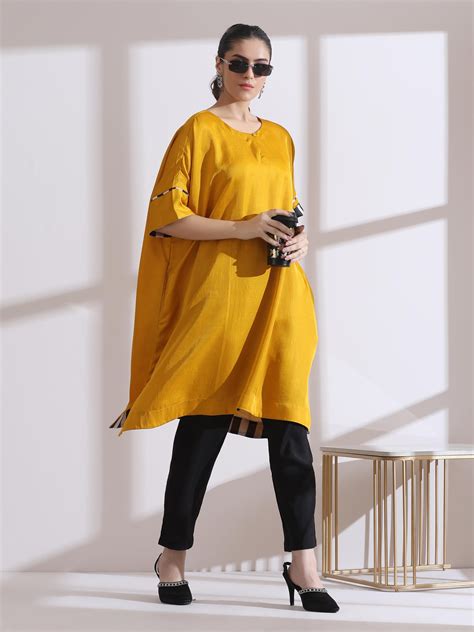 Buy 1 Pc - Prf'T Lux Easy Yellow Kurta With Chevron Inner Details Online