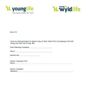 Fillable Online Castaway Work Week Permission Form - Young Life Otter ...