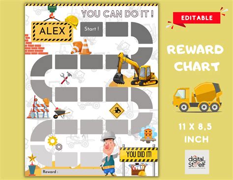 Construction Potty Chart, Printable Potty Training Prize Chart for Kids ...