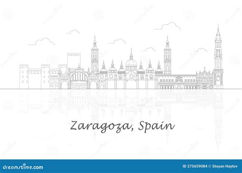 Outline Skyline Panorama of Zaragoza, Aragon, Spain Stock Vector ...