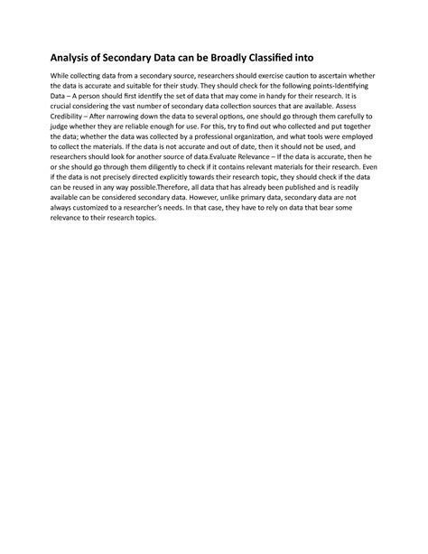 SD 7 - It's lecture notes - Analysis of Secondary Data can be Broadly ...