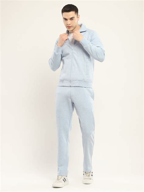 Buy Men Blue Self Design Collar Full Sleeve Winter Tracksuit Online in ...