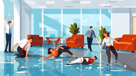 Office Slippery Floor Causing Accidents Business People Falling on Wet ...