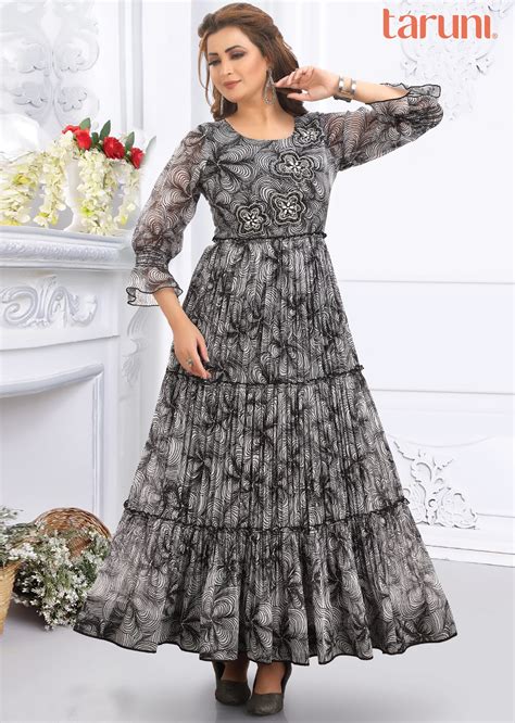 Black & White Chiffon Long Dress