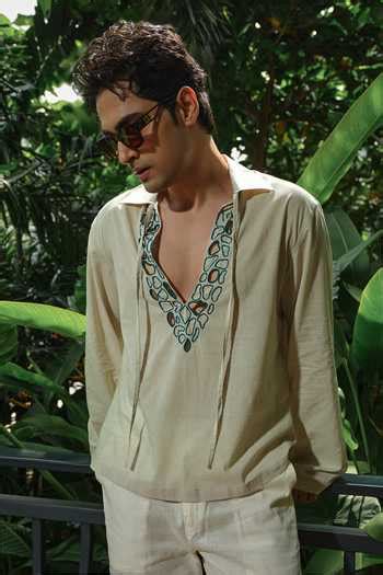 Buy Beige Cotton Embroidery Coastal Shirt For Men by Runit Gupta Online ...