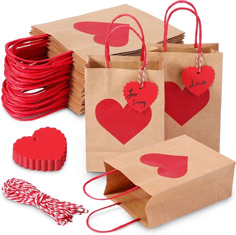 Amazon.com: Hillban 24 Pcs Valentine Gift Bags with Tags 3 x 6 x 8 Inch ...