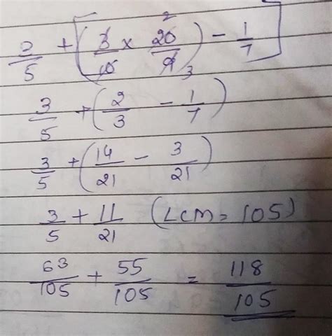 3/5 + (3/10 0f 20/9 - 1/7 ) - Brainly.in