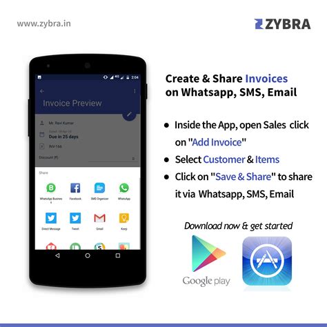 Share your Invoices and Estimates on Watsapp/SMS with Zybra | Zybra