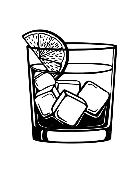 Premium Vector | Line drawing of a glass with whiskey and a slice of ...