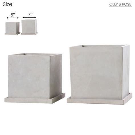 Buy Myknonos Square Plant Pot Set with Saucers - Light Gray Ceramic ...