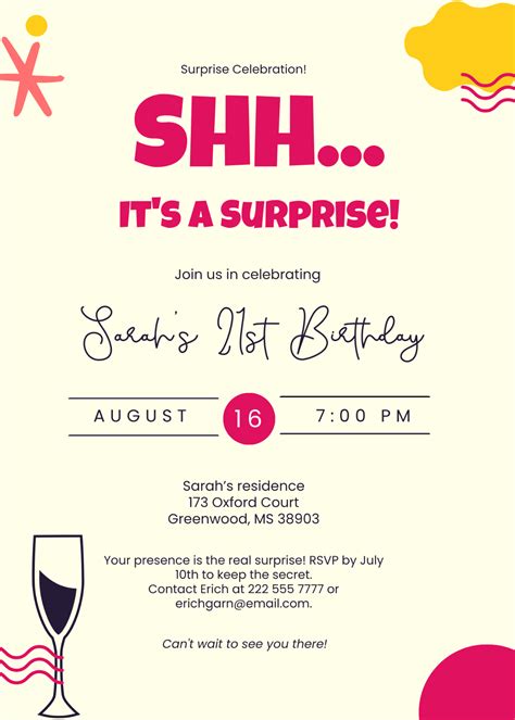 Free Surprise Party Invitation Templates, Editable and Printable