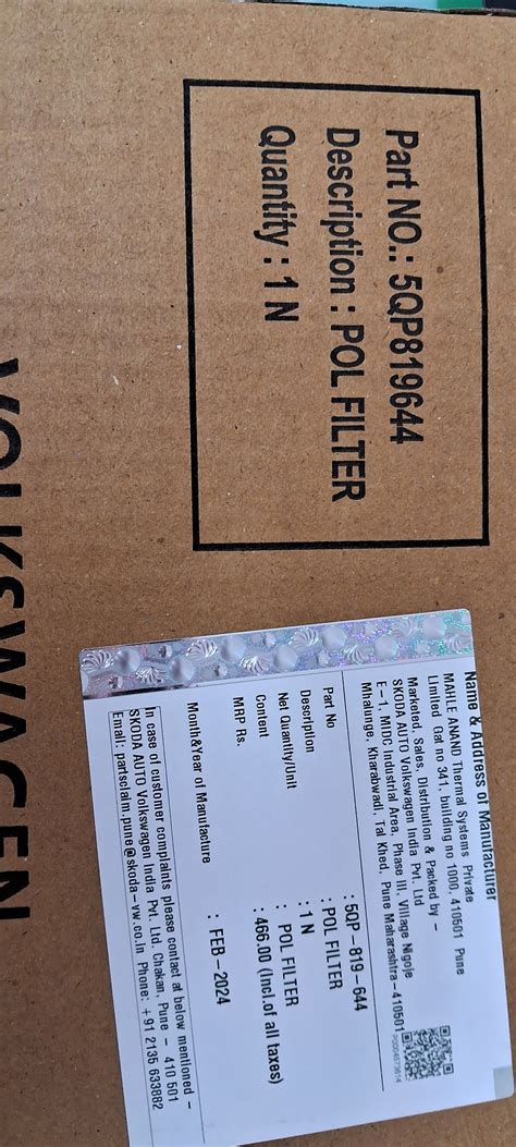 VW, Skoda Slavia - AC Filter 5QP819644 - Volkswagen Genuine ...