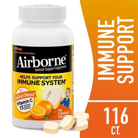Airborne Citrus Chewable Tablets, 116 Count, 1000mg Vitamin C, Zinc ...