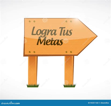 Achieve Your Goals Wood Sign in Spanish Stock Illustration ...