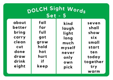Sight Word Kids Printable Worksheets (pdf) - Dolch Sight Words Level 5 ...