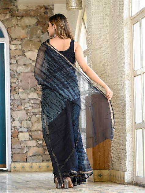 Grey and Black tie Die print pure kota doria saree – Jaipur Tex