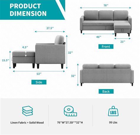 Buy BALUS Convertible Sectional Sofa Couch,3-seat L-Shaped,Reversible ...