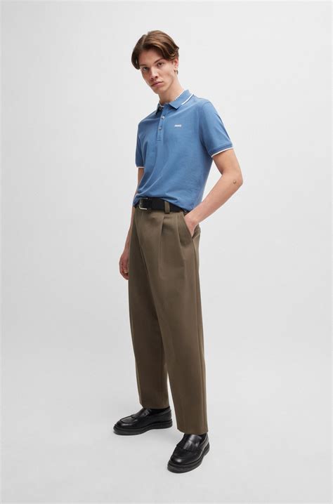 HUGO - Stretch-cotton slim-fit polo shirt with contrast trims - Blue