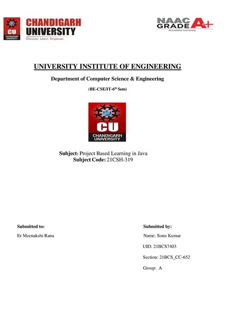 Updated Index Practical JAVA Sonu - UNIVERSITY INSTITUTE OF ENGINEERING ...