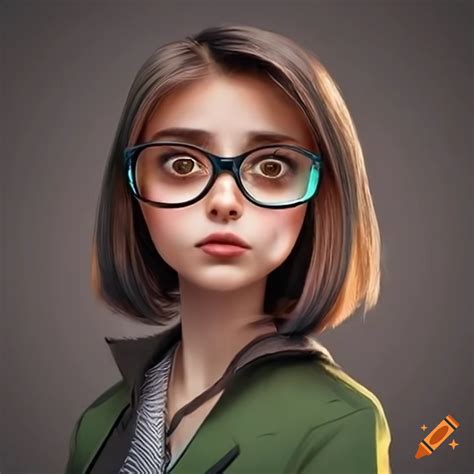 Portrait of a girl with glasses and green jacket on Craiyon