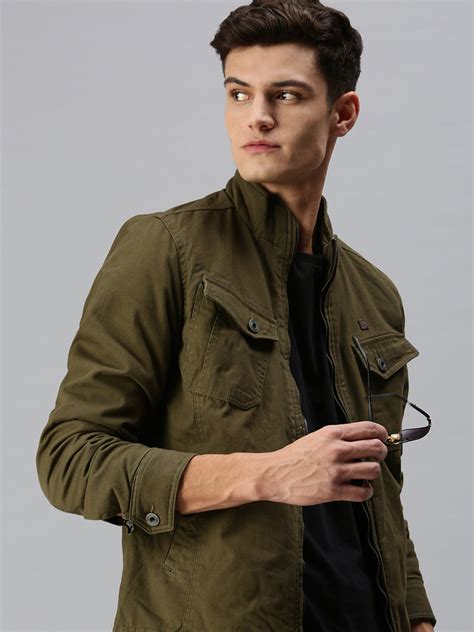 SHOWOFF Men's Solid Green Biker Jacket