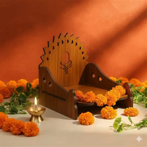 Wooden MDF Brown Singhasan/Temple/Pooja Chowki with Shivling (Shiva Li ...