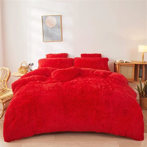 Amazon.com: Fluffy Red comforters Cover Twin Size - Ultra Soft Plush ...