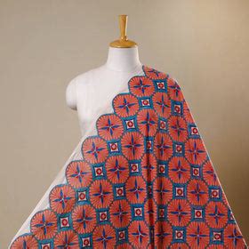 Red Block Print Cotton Sanganeri Fabric