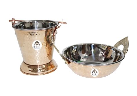 Buy THATHERA Hammered Steel Copper Serving Bucket and kadhai 300ml ...