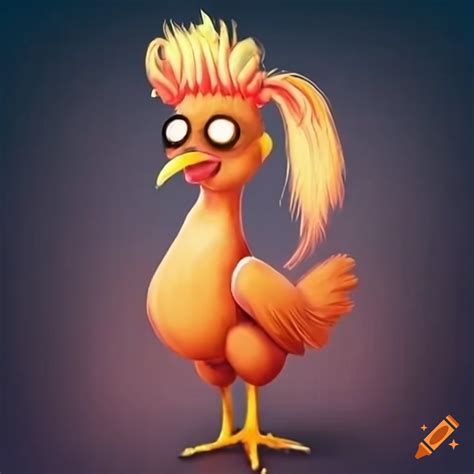 Chicken with a ponytail on Craiyon