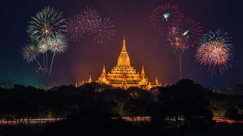 ananda temple, new year, architecture, myanmar, ananda, pagoda, night, celebration, buddhism ...