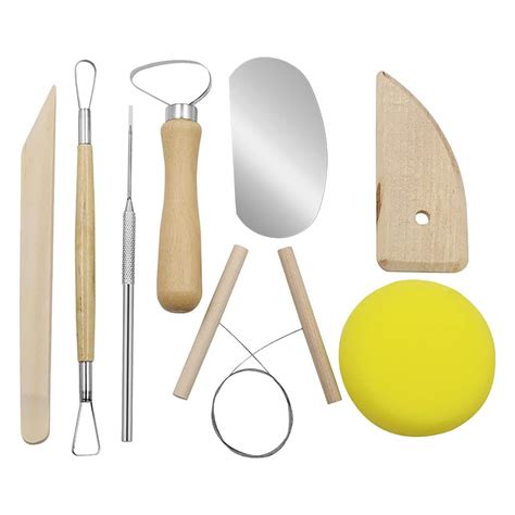 Clay Tool Set Wooden Pottery Clay Sculpture Carving Tool 8 Piece Set B ...