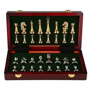 Buy 11Inch Large Deluxe Metal Chess Set - Portable Wooden Box with ...