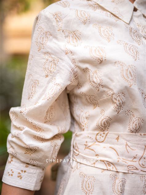 Cotton Gold Khari Paisley Print Shirt Dress Ivory – ChhipaPrints