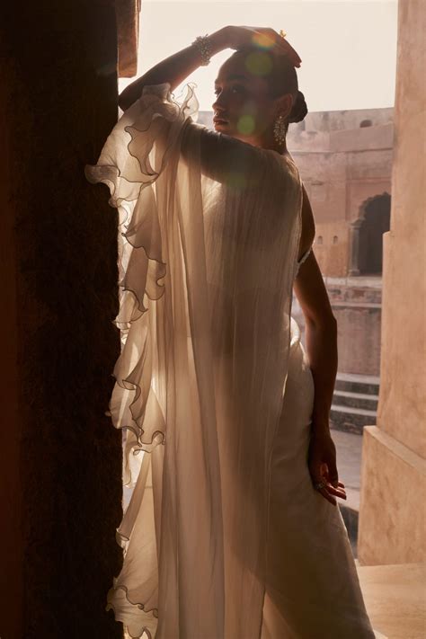 Ivory Whisper Saree With Cape Set – House Of Exotique