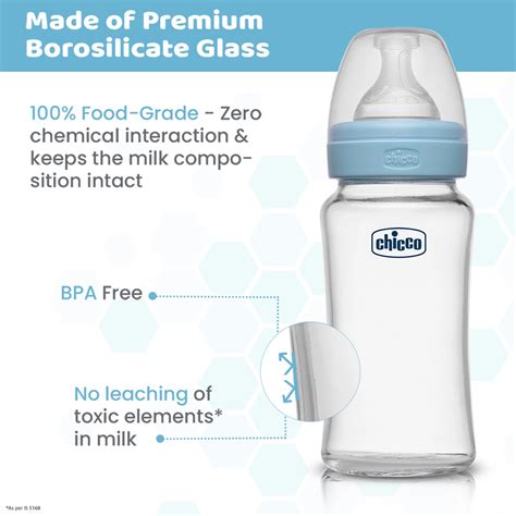 Chicco Well-Being 240ml Blue Glass Bottle Medium Flow 2M+ - Boy Comfort ...