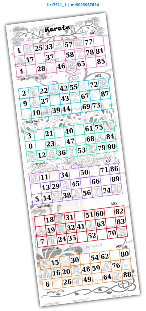 kukuba grid | Tambola Housie | Karate Designs