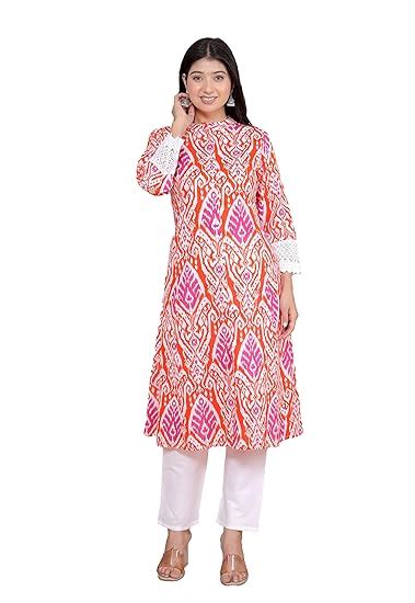 Buy SANAYA PRIME STORE Women's Cotton Printed Mandarin Collar A-Line ...
